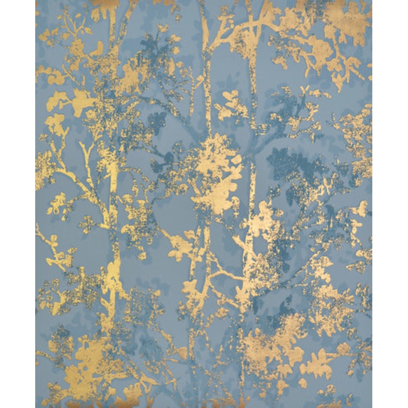 NW3581 Shimmering Foliage Blue/Gold Wallpaper