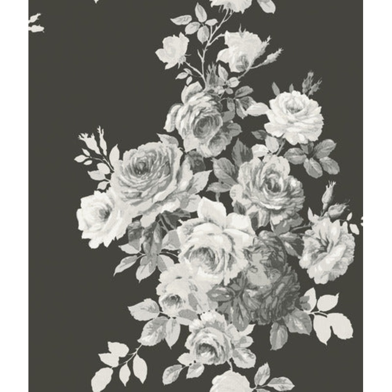 Tea Rose Black/White on Black Magnolia Home Vol. II Wallpaper