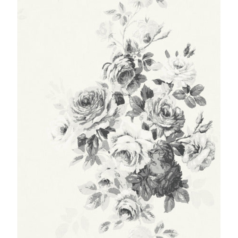 Tea Rose Black/White on White Magnolia Home Vol. II Wallpaper
