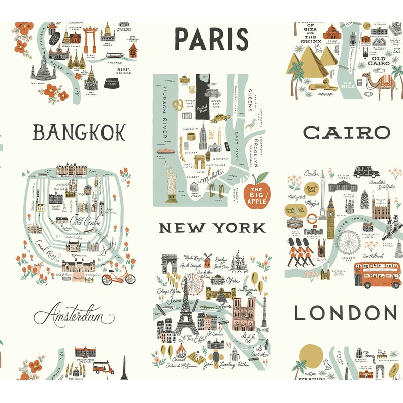 RI5160 Mint City Maps Wallpaper