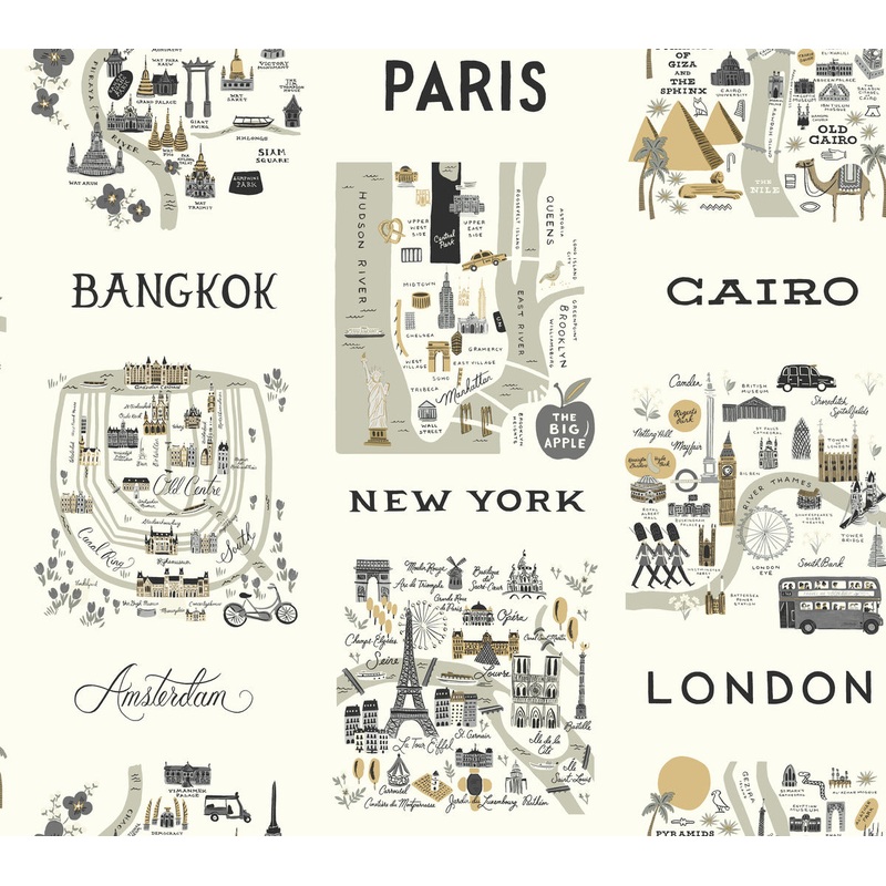 RI5161 Gray/Gold City Maps Wallpaper