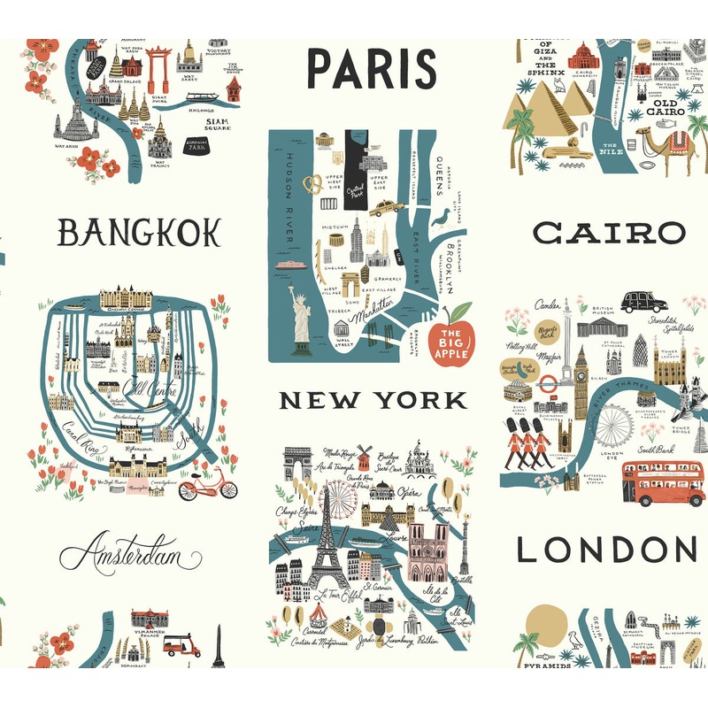 RI5162 Blue/Red City Maps Wallpaper