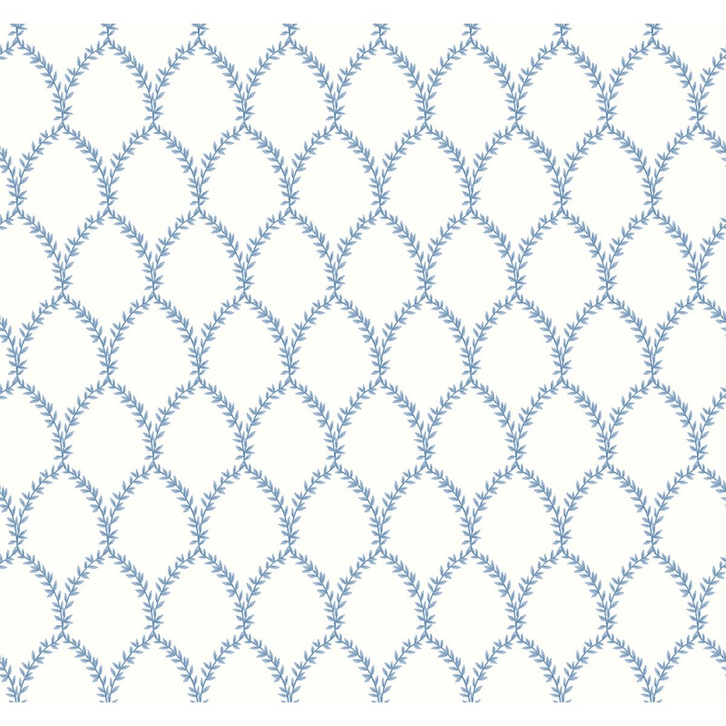 RI5180 Blue/White Laurel Wallpaper