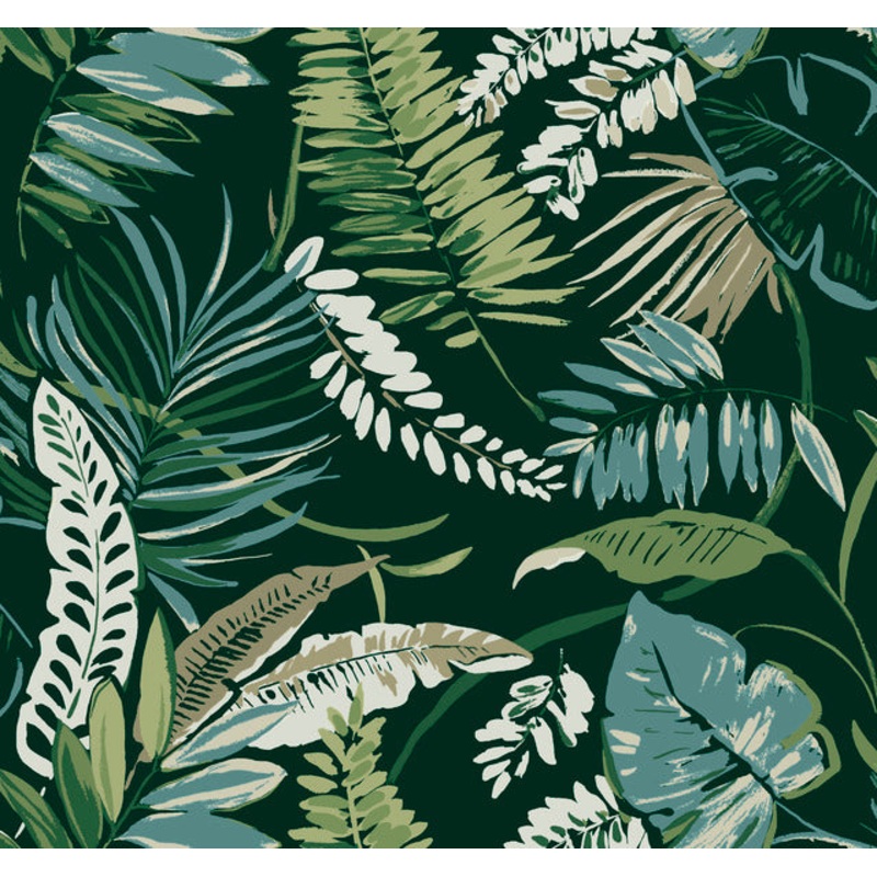 TC2621 Dark Green Tropical Toss Wallpaper