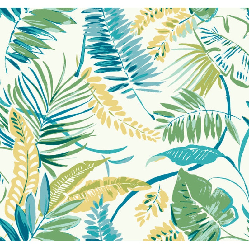 TC2626 Aqua Yellow Tropical Toss Wallpaper