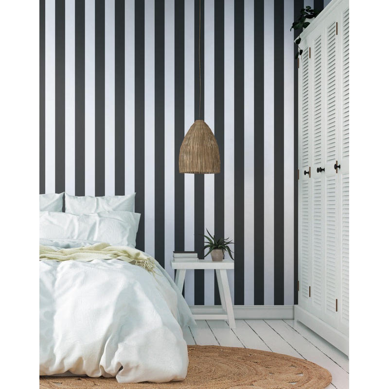 ST5691 Black Awning Stripe Wallpaper
