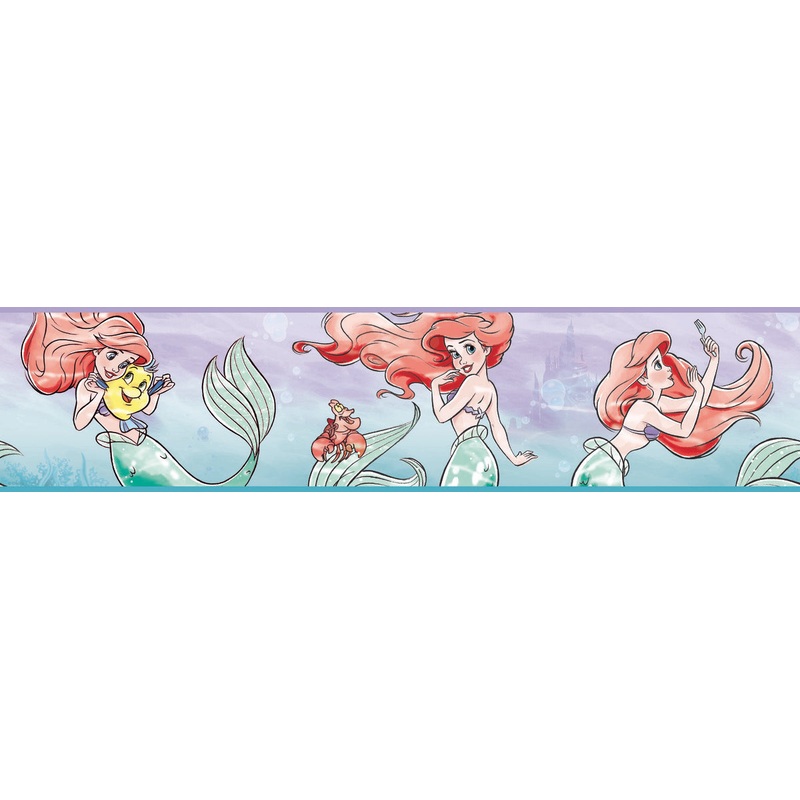 DI1016BD Purple/Red/Green Disney The Little Mermaid Ariel & Friends Border Wallpaper Border