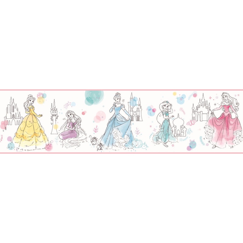 DI1021BD Blue/Pink/Green Disney Princess Pretty Elegant Border Wallpaper Border
