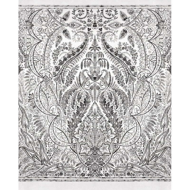 DM4911M Black White Jaipur Paisley Damas Wallpaper Mural