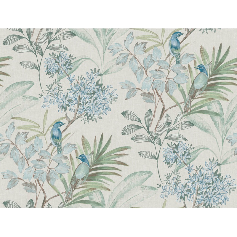 TL1926 Turquiose Handpainted Songbird Wallpaper