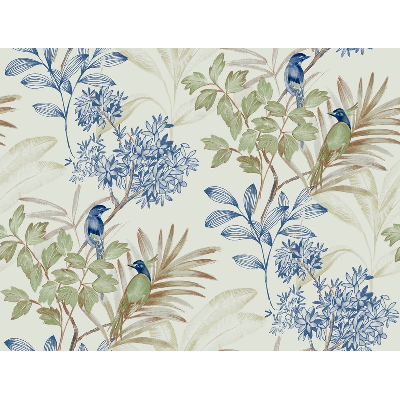 TL1928 Green/Blue Handpainted Songbird Wallpaper