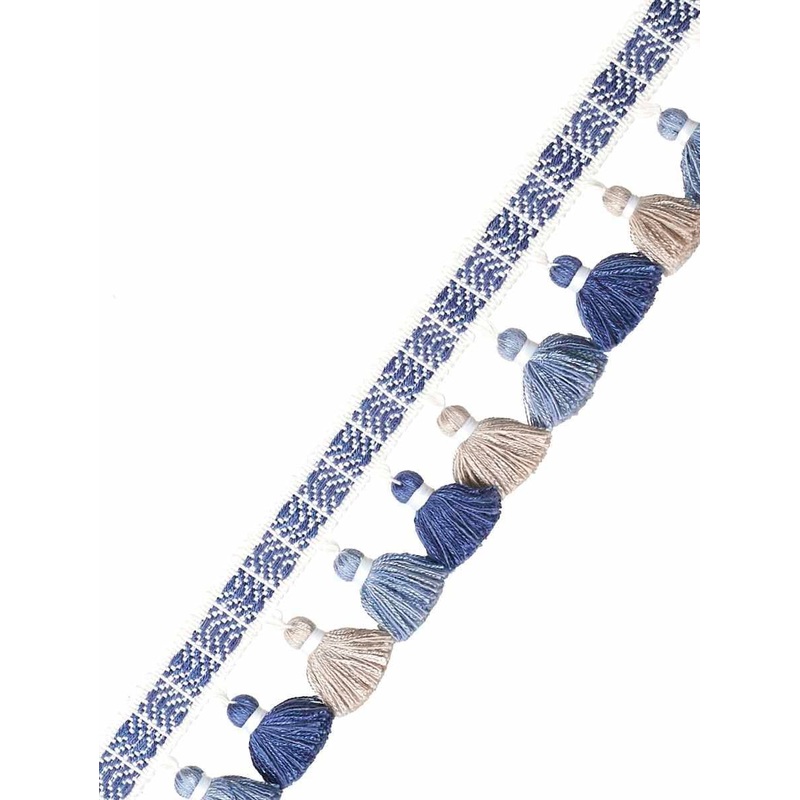 ZN100 392 Classical Elements 1.75 inch Blue Tan Tassel Trim