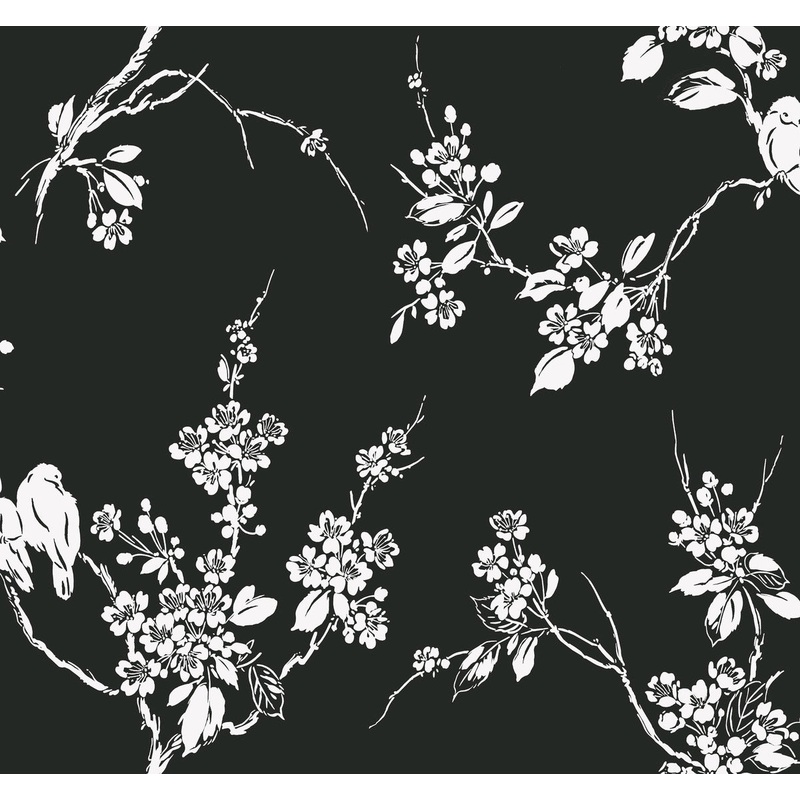 SS2589 Black White Imperial Blossoms Branch Wallpaper