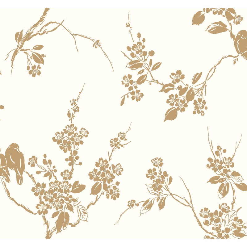 SS2590 Metallic Gold White Imperial Blossoms Branch Wallpaper