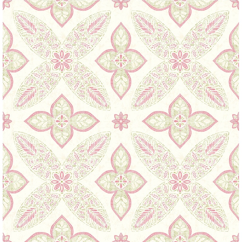 Off Beat Ethnic Pink Geometric Floral Wallpaper