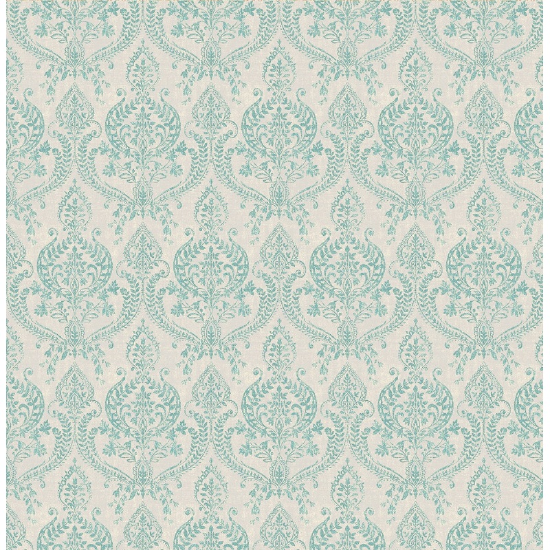 Waverly Turquoise Petite Damask Wallpaper