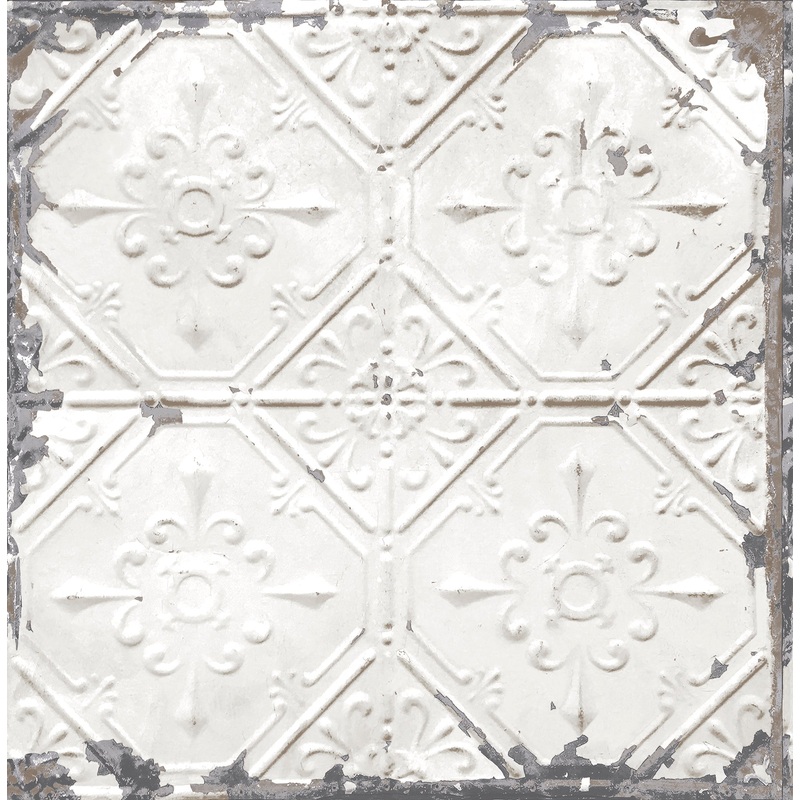 Tin Ceiling White Distressed Tiles Wallpaper