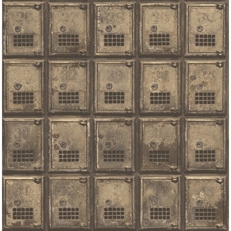Vintage P.O. Boxes Brass Distressed Metal Wallpaper