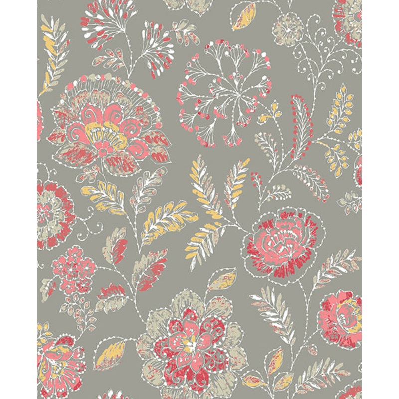 2744-24108 Tropez Coral Jacobean Wallpaper