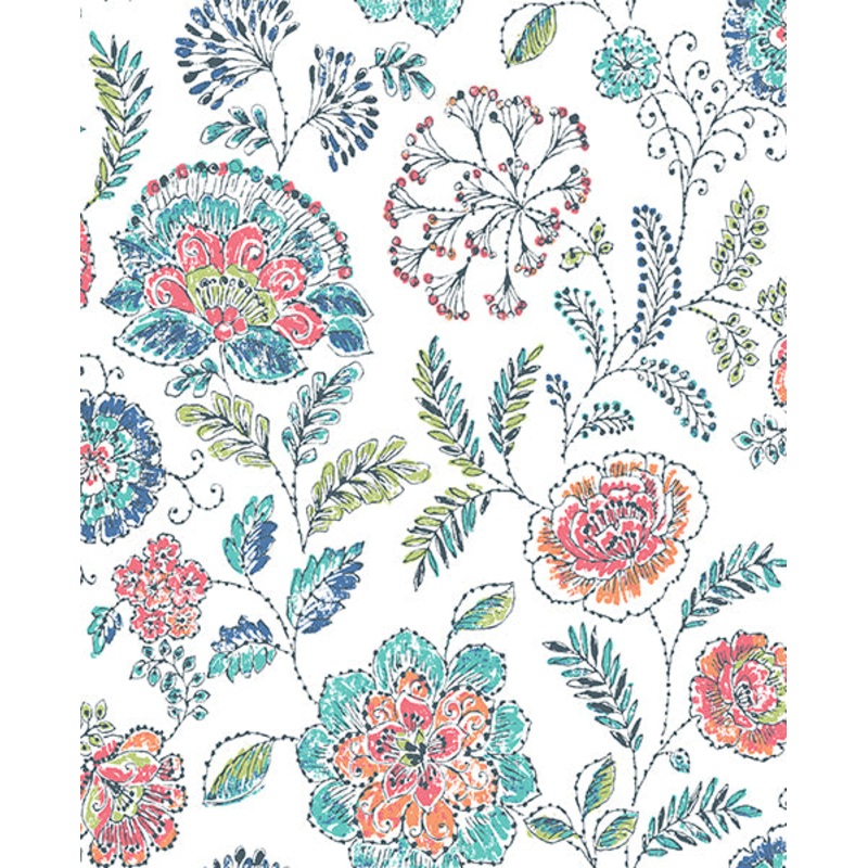 2744-24109 Tropez Teal Jacobean Wallpaper