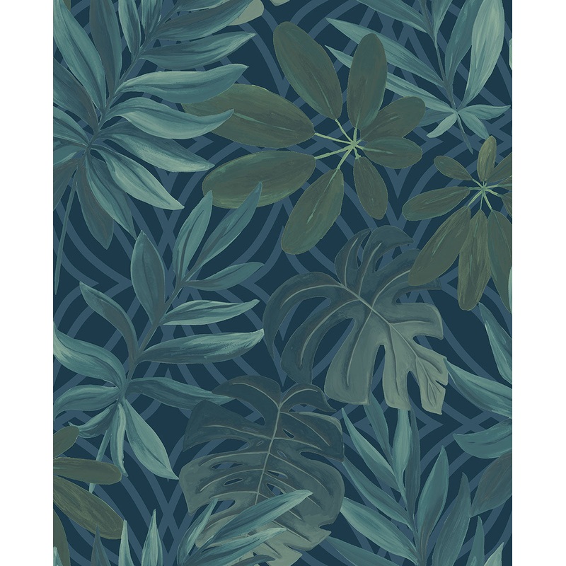 2763-24201 Nocturnum Blue Leaf Wallpaper