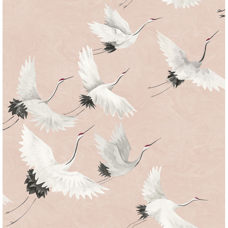 2764-24305 Windsong Pink Crane Wallpaper