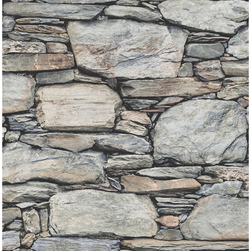 2767-22304 Cobble Light Grey Stone Wall Wallpaper
