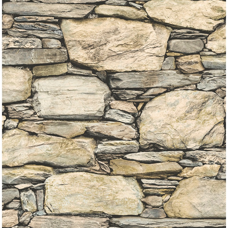 2767-22317 Cobble Neutral Stone Wall Wallpaper