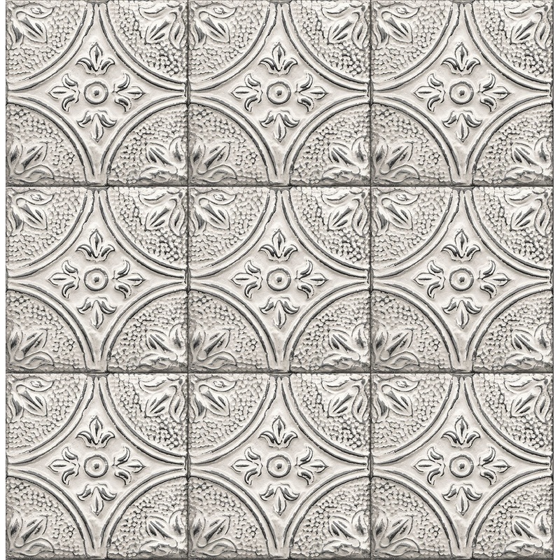 2766-23763 Houston White Tin Tile Wallpaper
