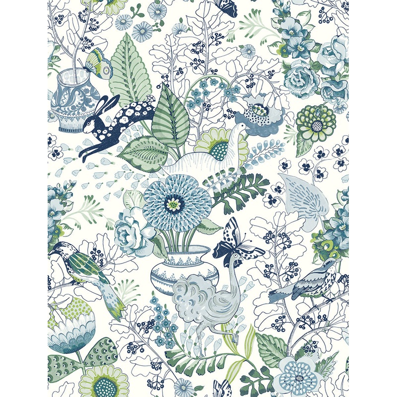 2821-12804 Whimsy Blue Fauna Wallpaper