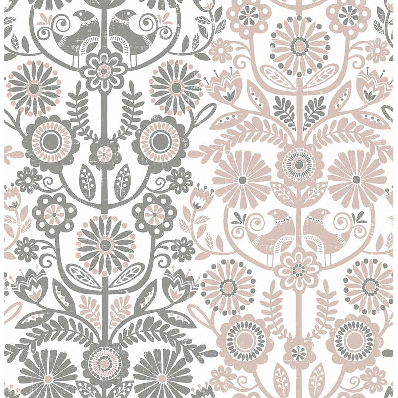 2821-25105 Lovebirds Light Pink Folk Stripe Wallpaper