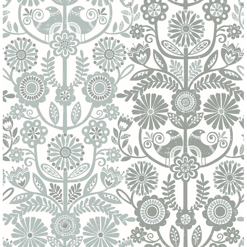 2821-25107 Lovebirds Slate Folk Stripe Wallpaper
