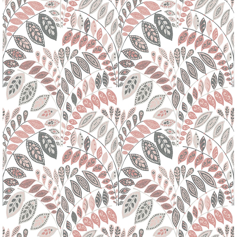 2821-25141 Fiddlehead Pink Botanical Wallpaper
