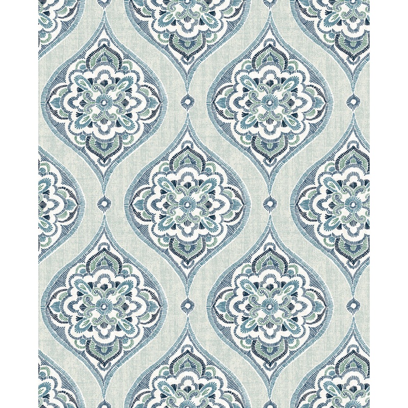 2821-25146 Adele Aqua Damask Wallpaper