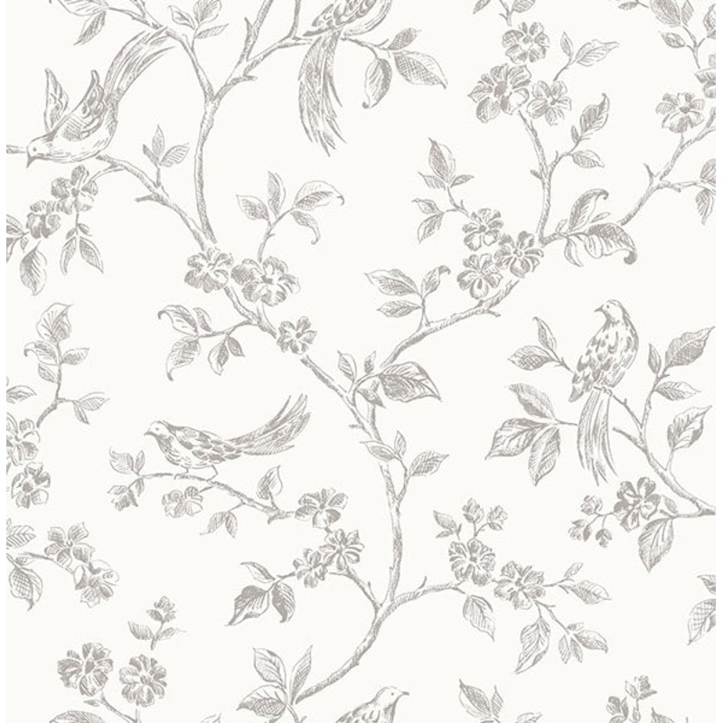 2836-24977 Ophelia Grey Bird Trail Wallpaper