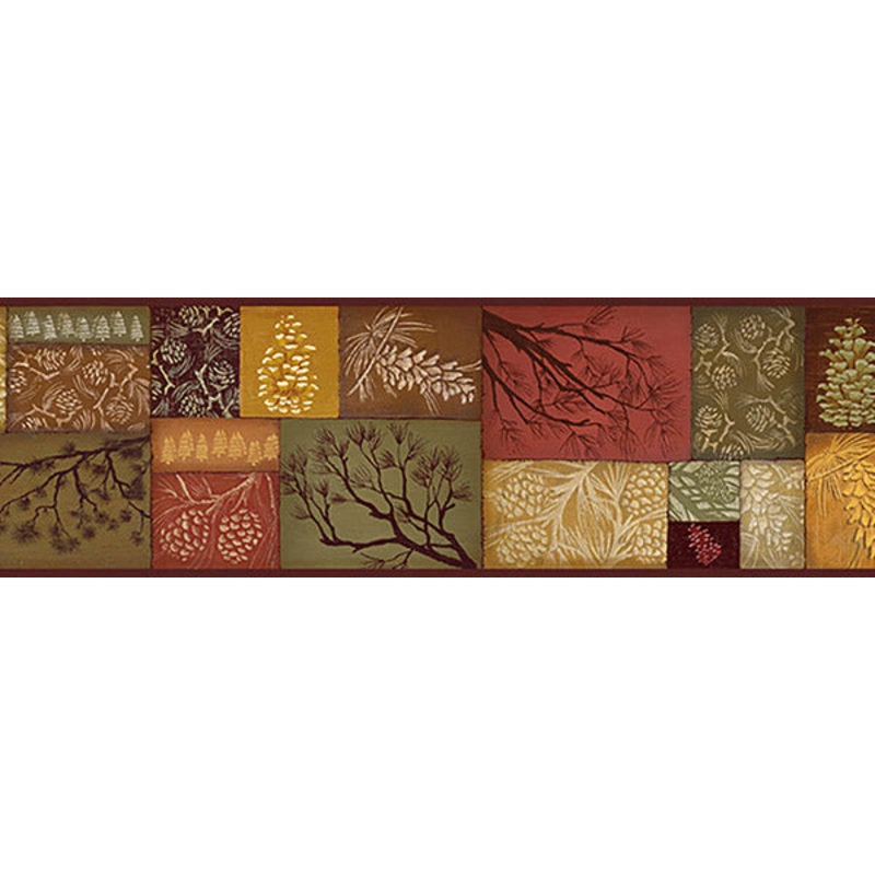 3118-35511B Pinecone Collage Multicolor Patchwork Border