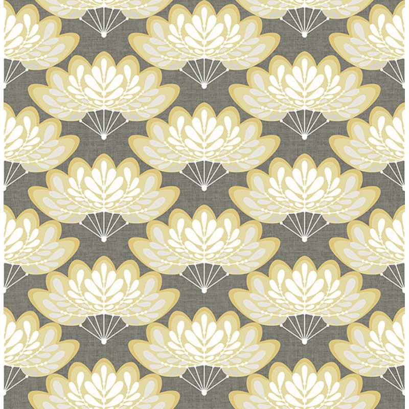 2861-25754 Lotus Mustard Floral Fans Wallpaper
