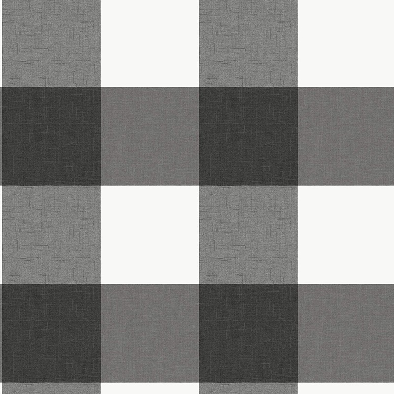 NUS3624 Farmhouse Plaid Charcoal & White 5 inch Buffalo Check Peel and Stick Wallpaper