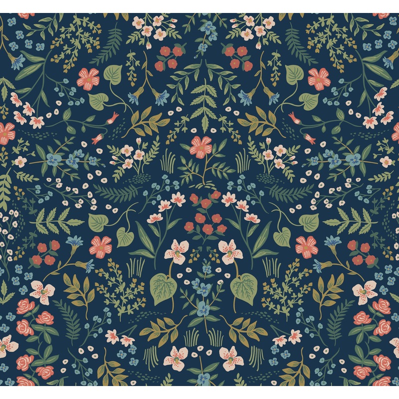 RI5154 Navy Blue Pink Green Wildwood Rifle Paper York Wallpaper