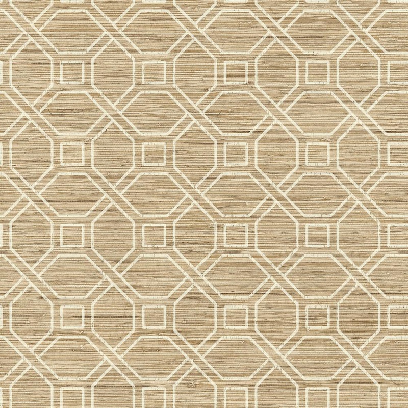 RMK11191WP Beige Coastal Trellis Faux Grasscloth Peel & Stick Wallpaper