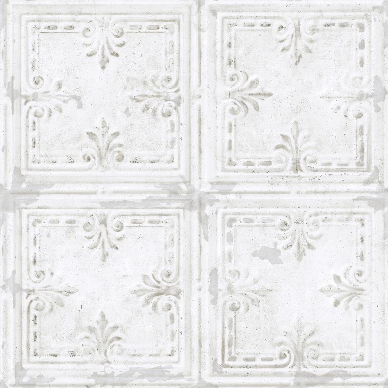 RMK11209WP Tin Tile White Peel and Stick Wallpaper