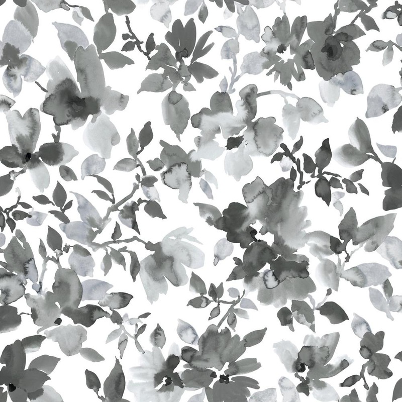RMK11236WP Black Watercolor Floral Peel & Stick Wallpaper