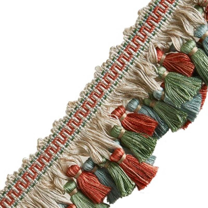 03944 Poppy Field Green Blue Pink Tassel Jaclyn Smith Trim