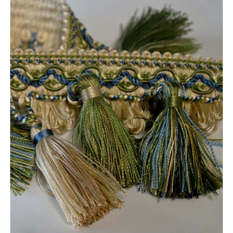1398 9597 Blue Green Ivory Tassel Trim